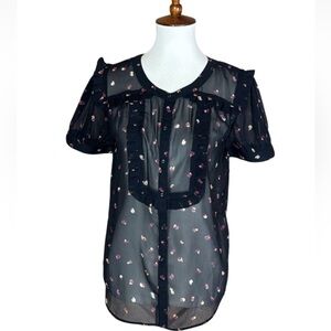 ModCloth black sheer short sleeve top with floral print Size Small